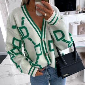 Women's Sweaters Women Autumn Winter Loose Knitted Cardiagn Casual V-neck Drop-shoulder Sleeve Sweater Coat Female Chic Crochet Outerwear