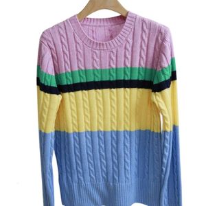 Kvinnors tröja Ralphs Laurens Kvinnor Knitwear Top Quality Autumn/Winter RL Ny Multi Color Stripe långärmad stickad tröja block grov vriden ull stickad tröja