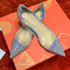 Chinelo de vidro sapatos femininos sapatos únicos designer de luxo novo sentido sênior transparente couro vermelho sapatos planos confortáveis sapatos de festa de casamento tamanhos 35-42 + caixa