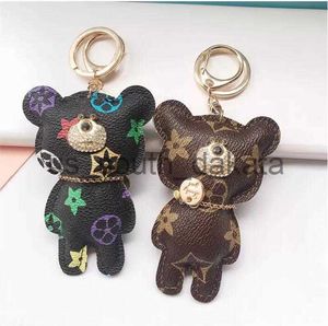 Nyckelringar Bear Design Car Keychains Flower Bag Pendant Charm Keyring Holder Pu Leather Animal Key Chain X0914
