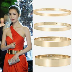 Belts Womens Full Metal Mirror Gold Silver Plate Waist Belt Fashion Lady Female Skinny Belt Adjustable Waist Strap Belt for Dress Q230914