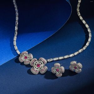 Necklace Earrings Set Zircon Flowers For Wedding Pendant Women Jewelry Fashion Casual Party