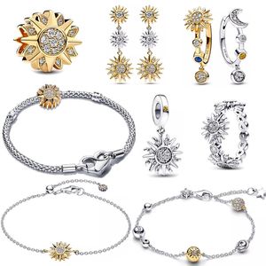 925 Gümüş Gümüş Yeni Güneş Işığı Takılar Kadınlar İçin Tasarımcı Takı Güneş Ay Küpeler Halka Boncuklar Zincir Bileklik Diy Fit Pandoras Kolayları Moda Hediyeleri