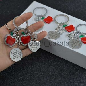 Key Rings Stainless Steel Teacher's Day Key Ring for Teacher Letter Dripping Oil Enamel Keychain Flower Charm Pendant Key Chain Fashion Jewelry x0914