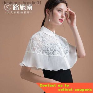 Women's Cape Lushinan White Shawl Women's Spring Summer Coat Short Lace Hollow-out Sun Protection Shirt Beach Dress with Suspenders T L230914