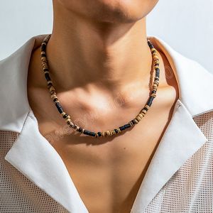 Brun och svart liten pärlkedja halsband män trendiga träpärlor kort choker halsband krage på halsen 2023 modesmycken man