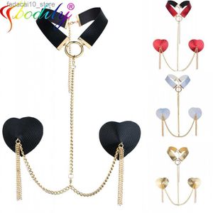 Almofada de mama Metal Chain Linked Nipple Cover com Gargantilha Nipple Pasties Reutilizáveis Mulheres Lady Bondage Gargantilha Colar Corpo Cadeia Jogos Brinquedos Q230914