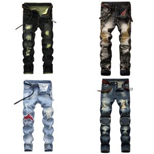 Mens Designers Black Jeans Ejressed Ripped Biker Slim Fit Straight Vintage Denim For Men s Casual Jean Print Womens Army Fashion Mans Mager Pants