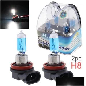 Halojen Araba Işıkları 2 PCS 12V H8 35W 6000K Beyaz Işık Süper Parlak Xenon Lamba Ön Far Sis BB Arabalar için SUV1 Bırak Dhoyz