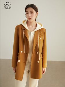 Women's Wool Blends Dushu Women 100% Wool Straight Blazers Winter Double Breasted Woolen Jacket Back Slant Slits dubbelsidig ulldräkt 230912