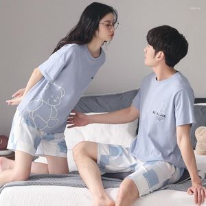 Pijamas masculinos tamanho grande conjunto para casal verão shorts de manga curta mulheres mais loungewear algodão nightwear