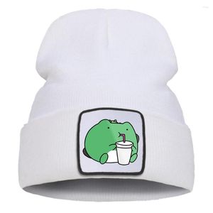 Boinas sapos com um chapéu de gorro estampado de metal para bebidas para personalidade externa masculina Caps de outono de outono chapéus de malha de inverno da moda