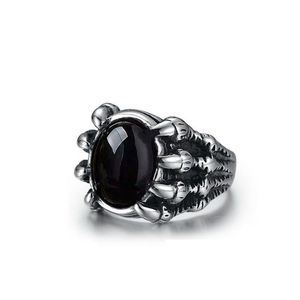 Anello solitario Moda Semplice Grande Rubino Nero Cast Dragon Claw Anelli per gli uomini Regalo di festa Accessori di gioielli in lega retrò punk gotico W Dhkzx