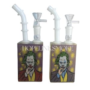 4in Cuboid Glass Bottle Water Pipes Smoking Bongs with Joker Patterns Removable Downstem and Mouthpiece