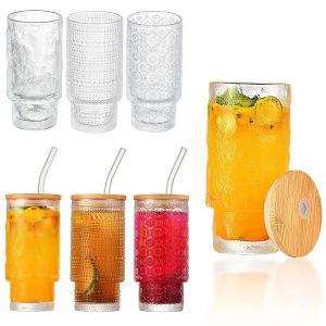 新しい11オンスのヴィンテージ飲料グラスリブガラス製品積み重ね可能なハイボール折り紙ガラスカップロマンチックな水飲料飲料ジュースビールカクテル914