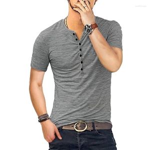 Abiti da uomo A2357 Maglietta Henley da uomo Manica corta T-shirt slim fit elegante con bottoni e scollo a V Magliette casual Taglia USA