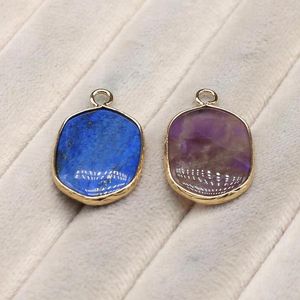 Charms Lapis Lazuli Amethysts Pendant 15x20mm Hexagonal Gold Edge For Jewelry Making Supplies DIY Necklace Earring Charm
