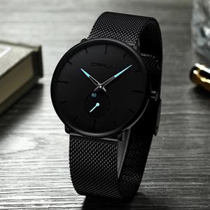 2021 Top Brand Fashion Mens Quartz Watch Crrju Luxury Watches Men Casual Slim Mesh Steel Waterproof Sport Wristwatch Relogio Mascu307s