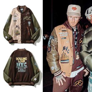 Fashion men's wear Star inspired design with the Statue of Liberty embroidered color blocking baseball jacket hip-hop for men and women