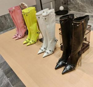 Vinter varma stövlar kvinnor modedesigner tunt hög häl knä höga stövlar damer svart sexig kvinna riddare cowboy båtar botas de mujer