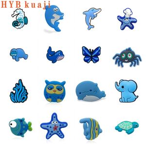 Hybkuaji 100st Blue Series Shoe Charms Wholesale Shoes Decorations Shoe Clips PVC Buckles For Shoes