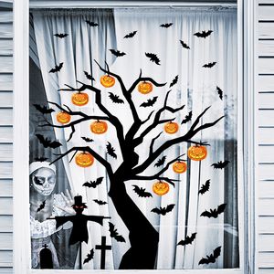 Decalcomania del terrore del pipistrello di Halloween Adesivo statico nuova zucca transfrontaliera Adesivo decorativo in vetro dell'albero fantasma di Halloween