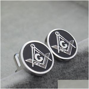 Cuff Links Mens Sier Masonic Jewelry Mason Symbol Shirt Cufflinks with Black Oil Drip Wholesale Factory Drop Delivery Tie Clasps Tacks Dhtpn