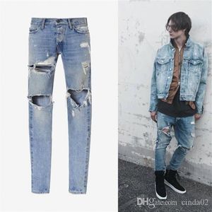 Men's Jeans The Man's Light Washing Destruction Trousers Zipper Slim Hole High Street Hip-hop Fashion Pants Cool2644