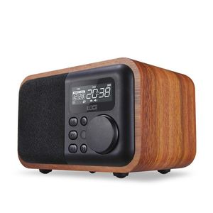 ポータブルスピーカーmtimedia木製のBluetoothハンド - ミクロンスピーカーibox D90 with fm Radio Alarm Clock TF/USB Player Retro Wood BO DHG9C