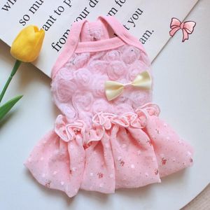 Dog Apparel Pet Clothes Cute Princess Flower Skirt Dress Bowknot For Small Costume Yorks Summer Girl Collar Perro