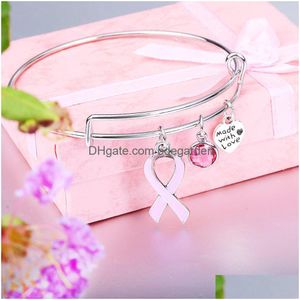Urok bransolety nowe różową wstążkę świadomość raka piersi dla kobiet projektantki rozkładany drut urocza bransoletka pielęgniarstwo przeżyj biżuteria dar dh3en
