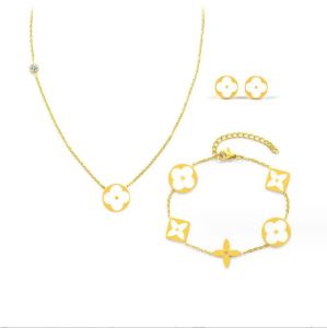 Luxury Designer Four Leaf Clover Jewelry Sets Diamond Shell Fashion Women Bracelet Earrings Necklace Valentine's Day Birthday Christmas Gift