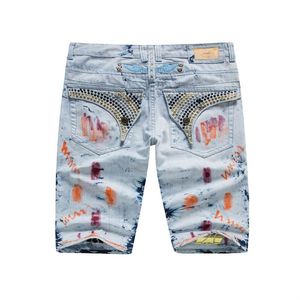 2016 Ny ankomst Summer Designer Men's Robin Wears Pants Crystal Denim Jeans hela blå shorts 30-422549