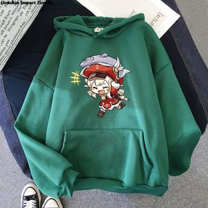 Erkek Hoodies Sweatshirts y2k Genshin Etki - Bir balıkla chibi klee bir balık kapüşonlu sokak giysisi Kawaii kıyafetler estetik büyük boyutlu kapüşonlu erkekler bahar düzenli haraju 230914