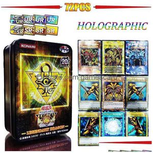 72 шт. Yuh с жестяной коробкой Yu Gi Oh голографические английские карты Pro White Dragon Duel Game Collection Card Детские игрушки в подарок G220311 Drop Delive Dh0Rf