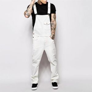 Jumpsuits Overalls Men Bib Jeans denim Suspender Romper byxor män streetwear fickor sexiga smala mager övergripande svart vit334f