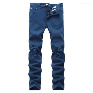 Moda jeans regular jeans masculino buraco arruinado marca de moda tendência fina all-match calças tamanho grande