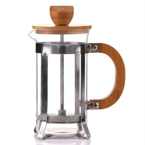 French Press Eco-Friendly Bamboo Cover Coffee Plunger Tea Maker Percolator Filter Press Coffee Kettle Pot Glass Teapot C1030241u