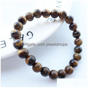 Beaded New Natural Tiger Eye Stone Bracelets 8Mm Yoga Nce Beads Buddha Prayer Elastic Bangles For Men Women Jewelry Gift Drop Delivery Dh1F5