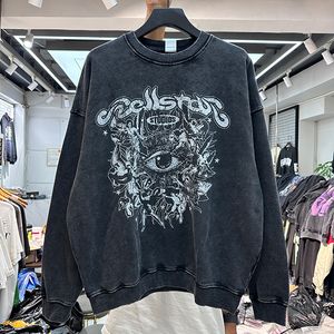 Oversized Sweatshirts Hoodies Mens Eyes Printed US Size Fleece Men's Vintage Black Hip Hop Hoodie High-Quality Tops Real Pics