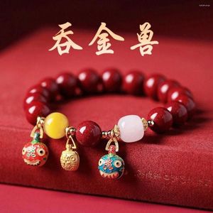 Strand Swallowing Gold Beast Bracelet Red Sand Agate Ancient Crafts Traditional Ethnic Ornaments Family Of Three Wearing Bangle Gifts