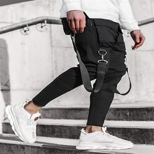 QNPQYX Men's Side Pockets Harem Pants Autumn Hip Hop Casual Ribbons Design Male Joggers Trousers Fashion Streetwear Pant Blac269G