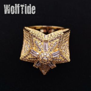 Iced Out CZ Hip Hop Pentagram Star Mens Ring Band New personalized Top Quality Cubic Zirconia Gold Full Diamond Street Rapper Fing241U