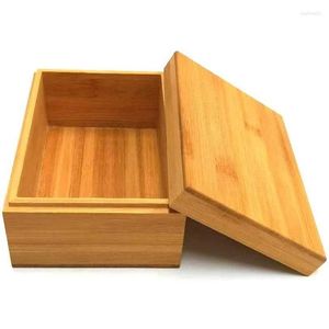 Scatola portaoggetti per confezione regalo Tè da imballaggio in legno naturale non verniciato di bambù (6,3X4,72X2,76 pollici)