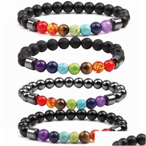 Bracciale con perline 19 cm guarigione sette chakra braccialetto all'ingrosso cristallo naturale onice nero perline elastiche consegna gioielli braccialetti Dhgarden Dh5Js