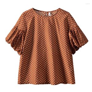 女性のブラウス70％コットン30％Natura Silk Polka Dot Blusas Femininas Elegantes Blusa Mujer Blouse Women sing