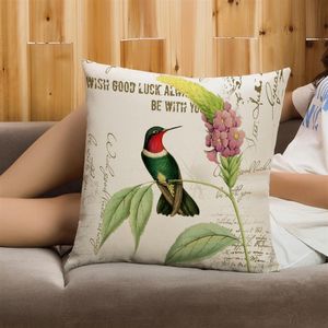 Almofada decorativa de dupla face com estampa de arte de pássaro, almofada criativa para decoração de casa com linho e algodão, fronha 17 7x17 7inc1894