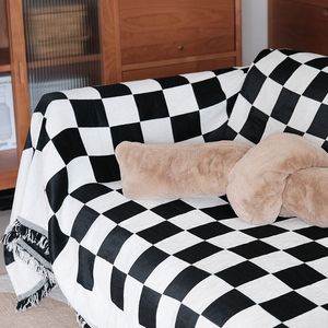 Sofa Towel Full Covered Thai Style Sofas Covers Black and White Chessboard Grid Cover Sofa Slipcover All-match