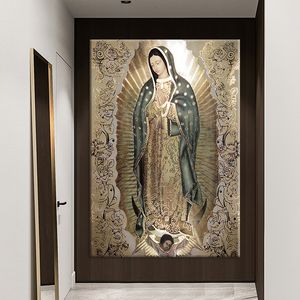 Resimler Dini sanat dekoru Guadalupe Duvar Sanat Resim Leydi Guadalupe Bakire Poster Katolik Sanat Yatak Odası Dekor 230914