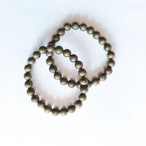 Strand chakra contas energia pulseira natural redondo pirite pedra estiramento pulseiras para mulheres masculino artesanal yoga jóias